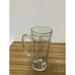 Vintage Tall Glass Beer Mug Stein With Handle Ribbed Clear Glass Drinkware